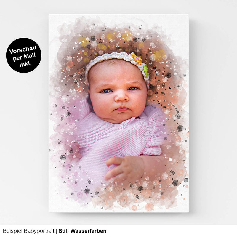 Babyportrait Wasserfarben personalisiert