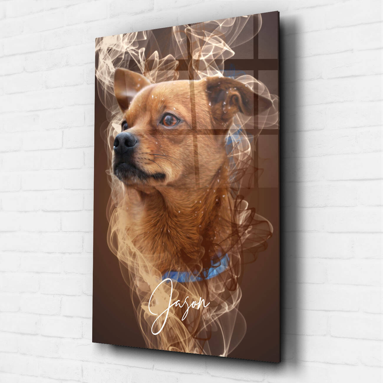 Hundeportrait Acrylglas personalisiert Rauch
