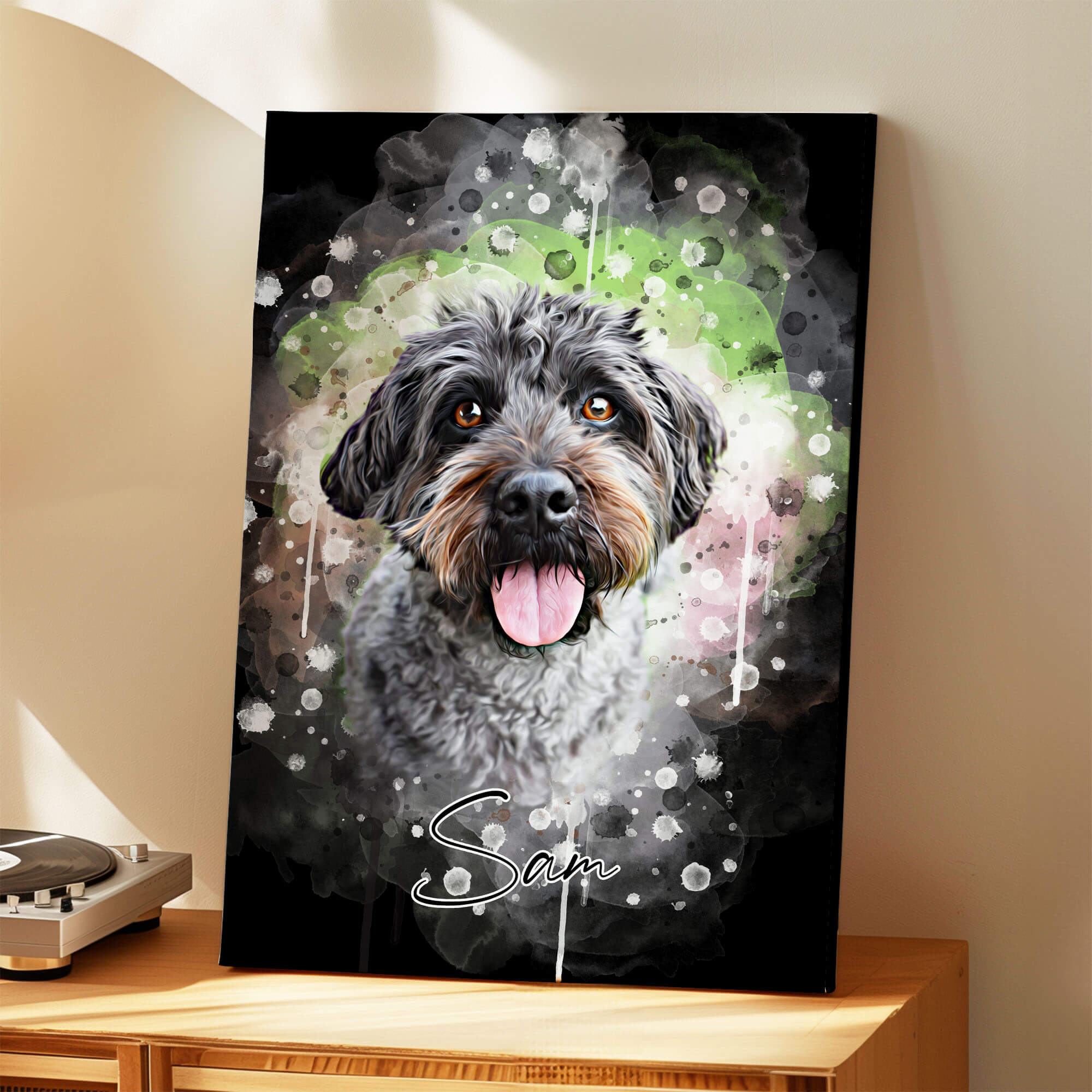 Hundeportrait auf Leinwand personalisiert