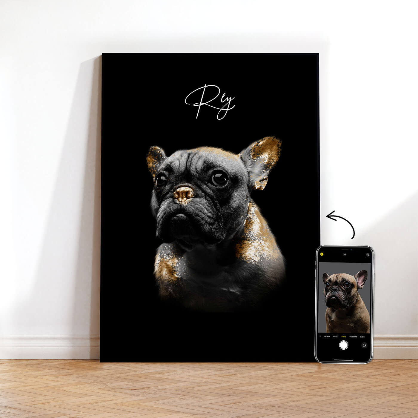 Hundeportrait Gold Stil personalisiert