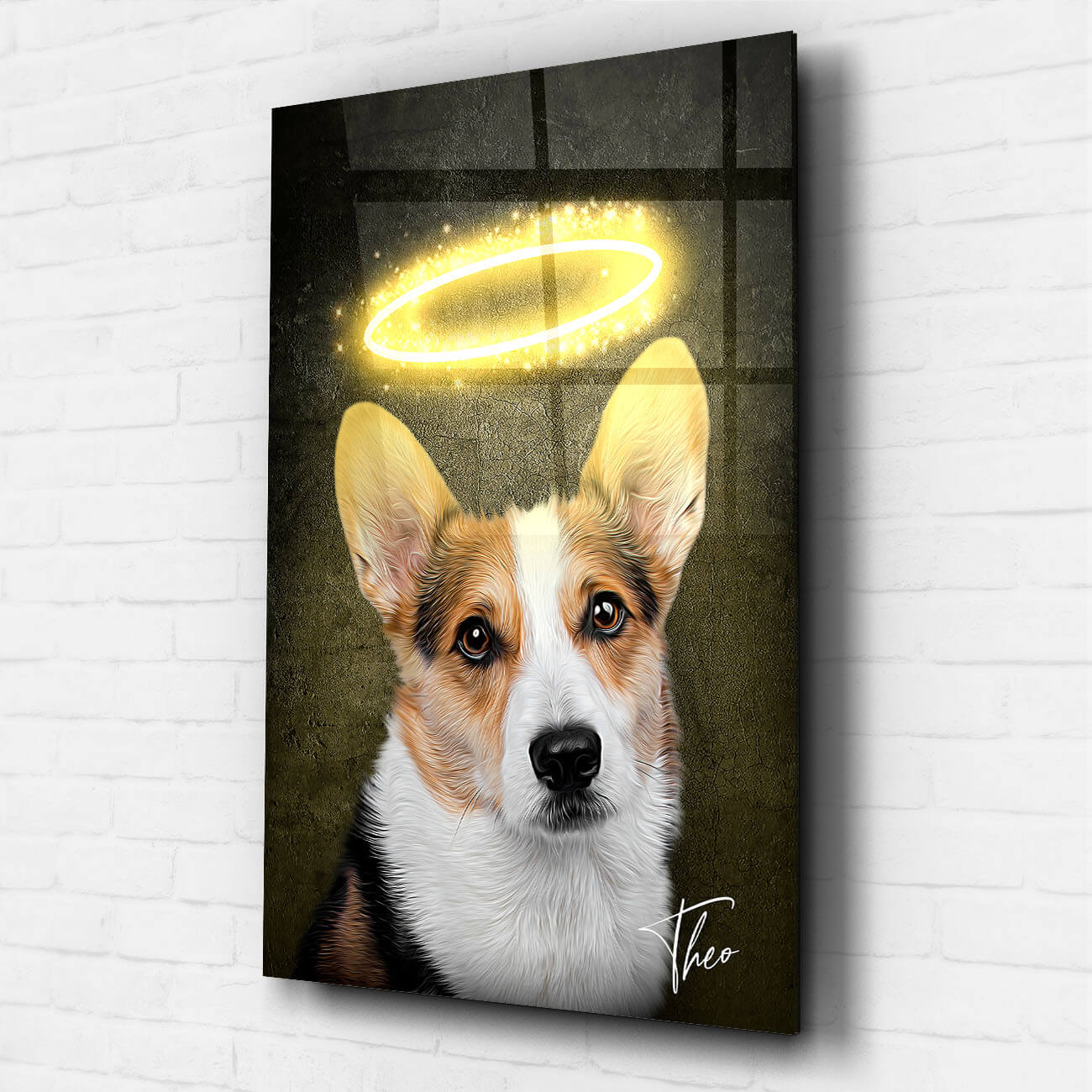 Hundeportrait Heiligenschein Acrylglas