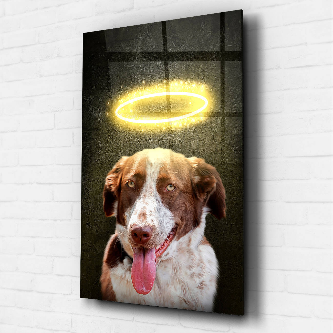 Hundeportrait Heiligenschein Acrylglas