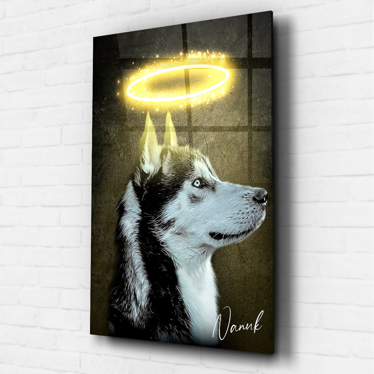 Hundeportrait Heiligenschein Acrylglas