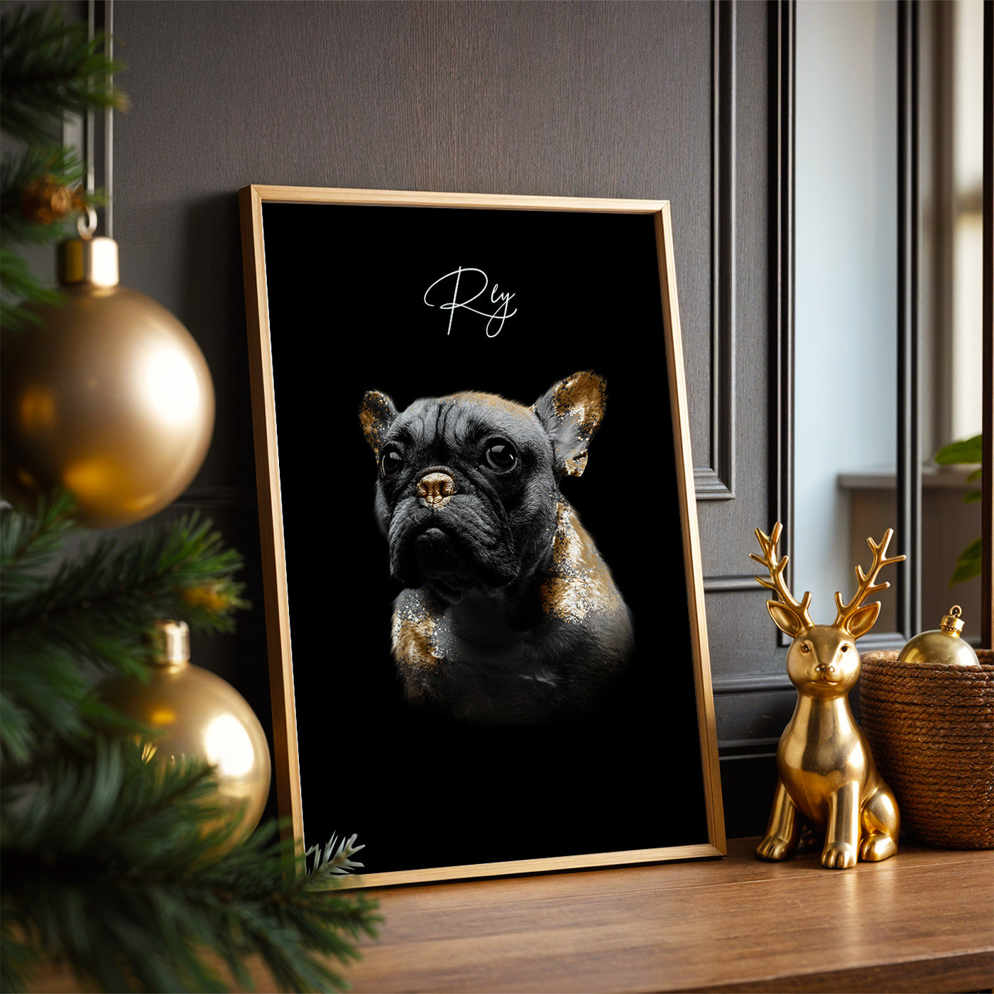 Tierportrait Personalisiert Gold Stil