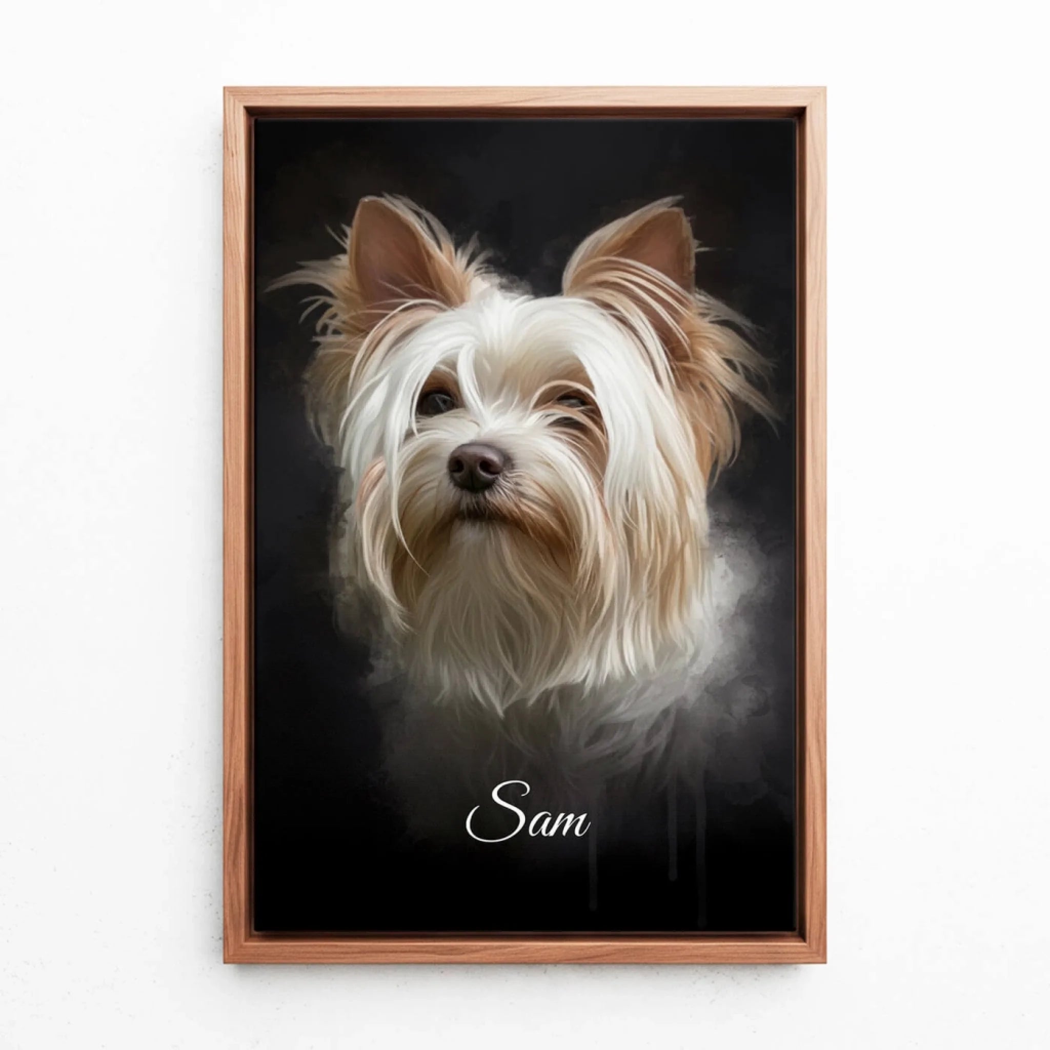 hundeportrait-gerahmte-leinwand-walnuss-optik