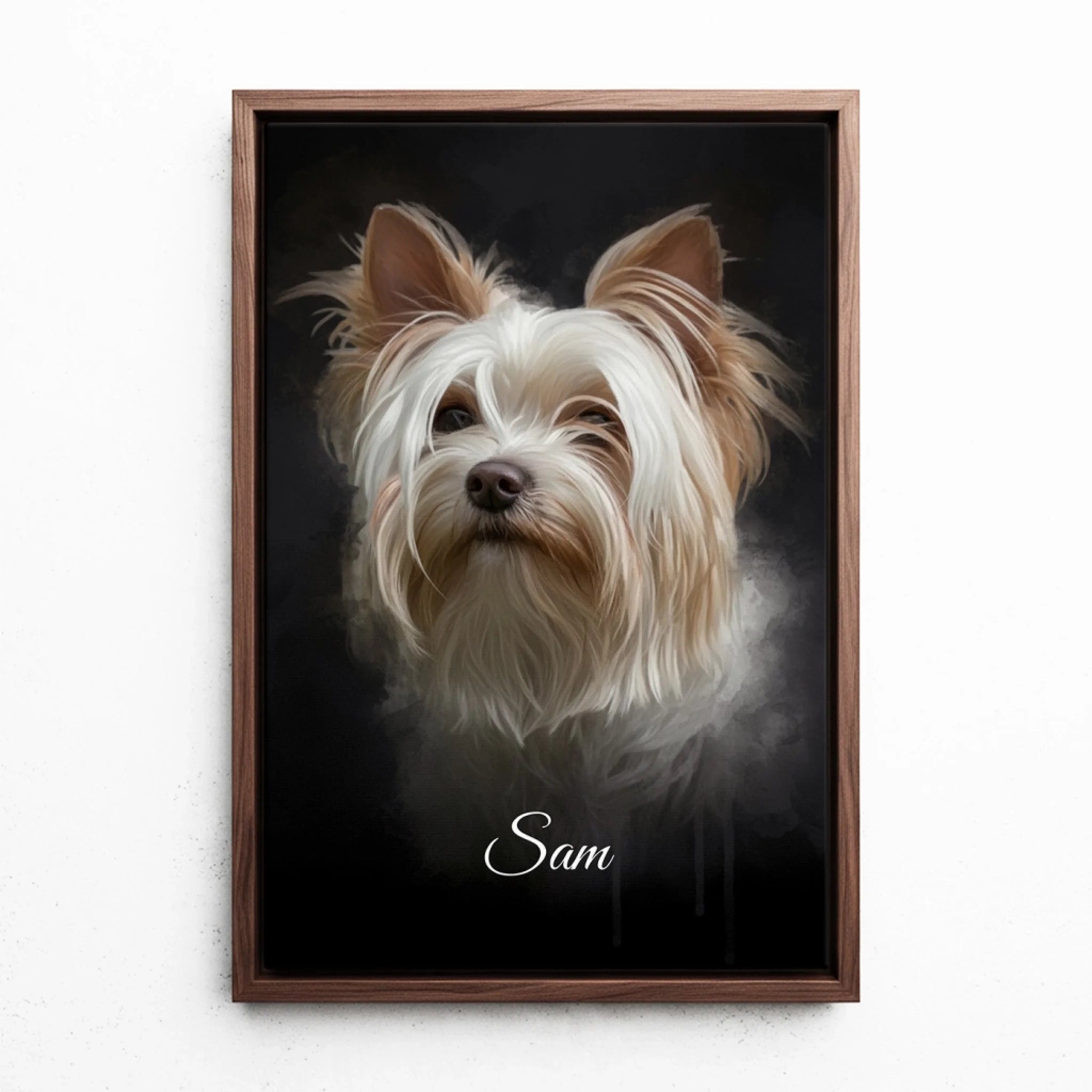 hundeportrait-gerahmte-leinwand-walnuss-optik