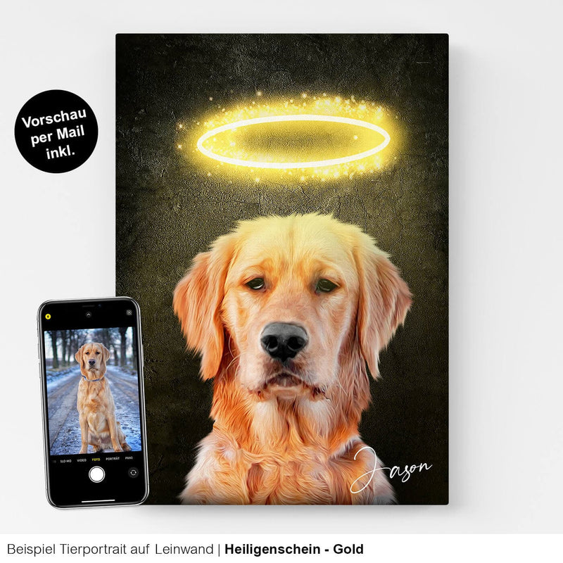 Hundeportrait auf Leinwand Heiligenschein