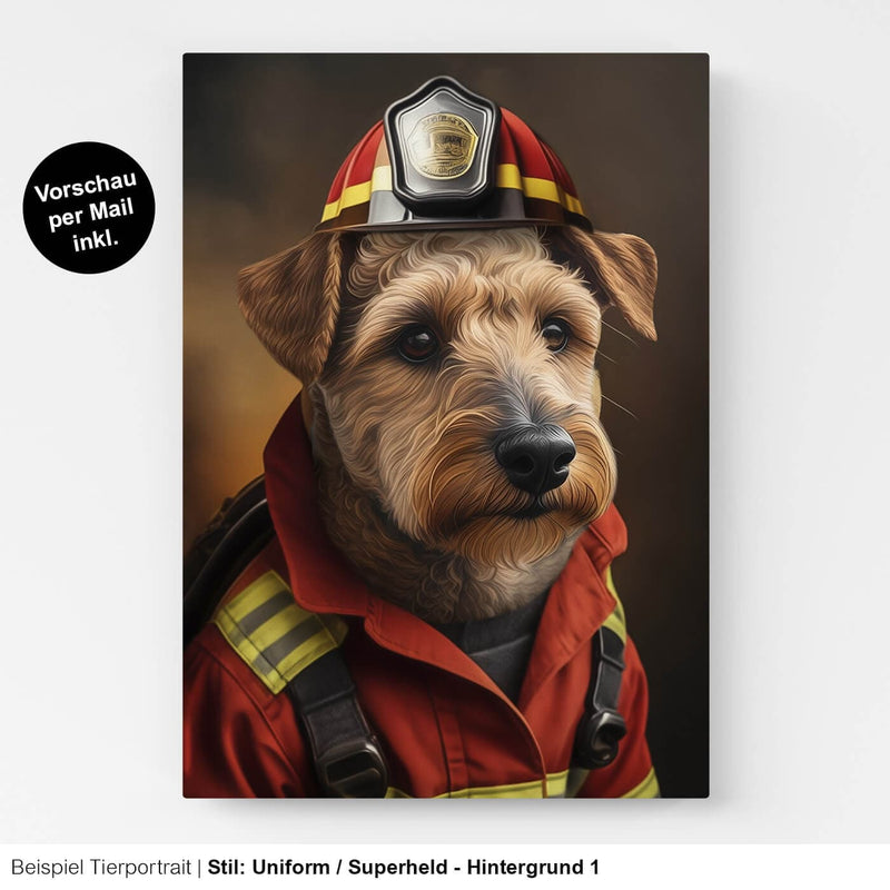 Hundeportrait Leinwand Feuerwehrmann