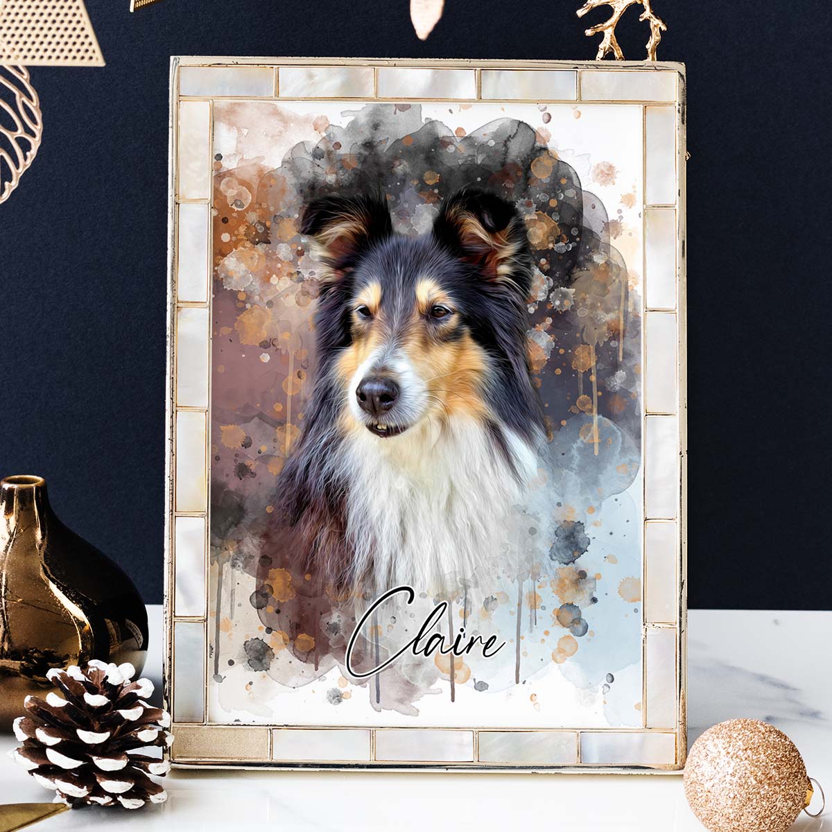Hundeportrait Wasserfarben personalisiert