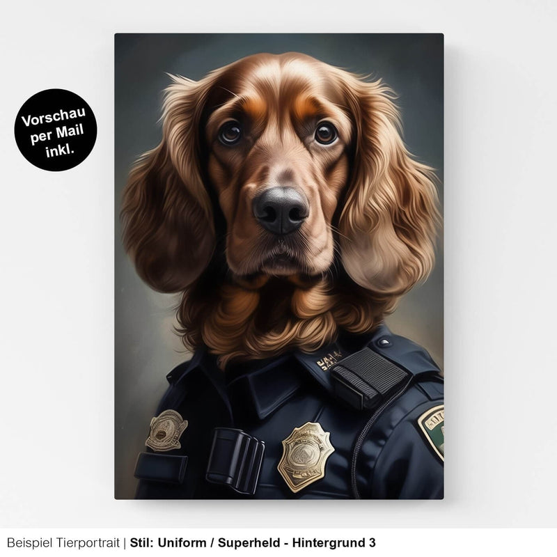 Portrait Leinwand Polizist Hund