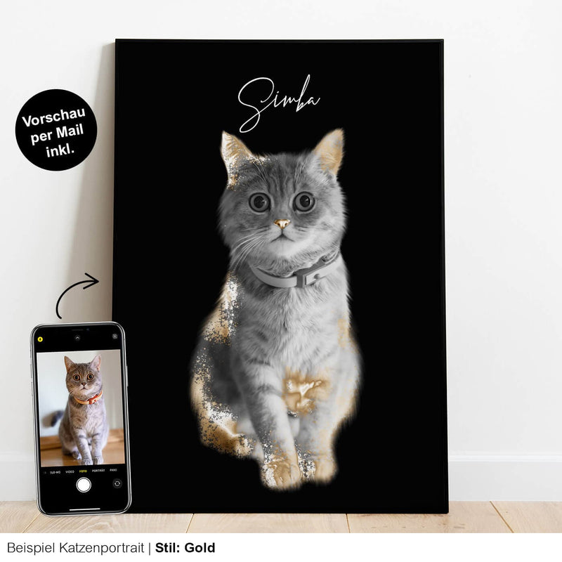 Personalisiertes Katzenportrait Gold